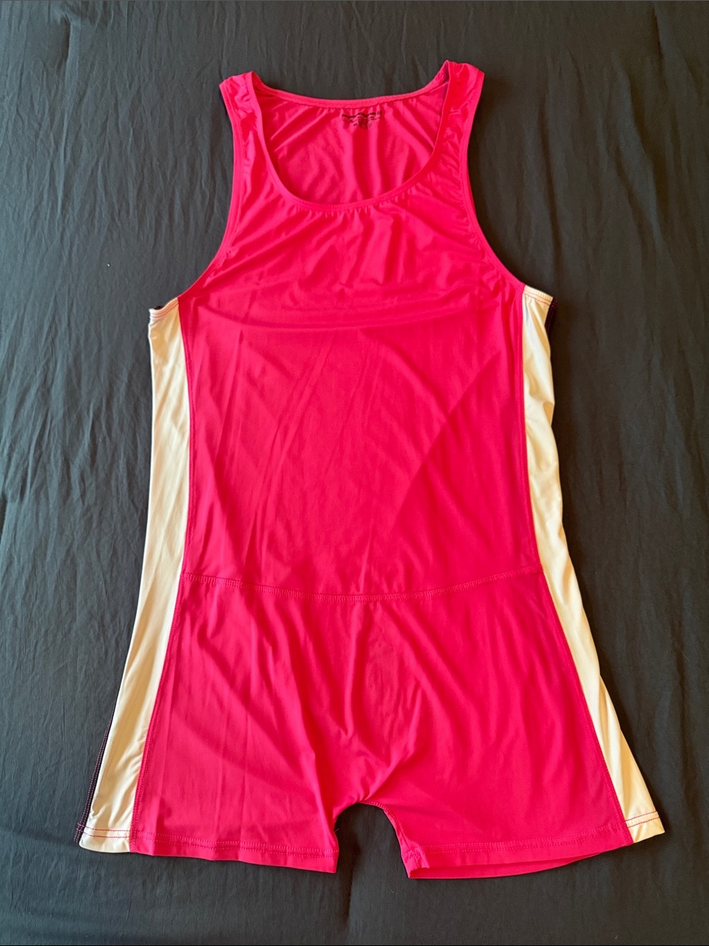 Pink Athletic Bodysuit with White and Black Side Panels - Medium